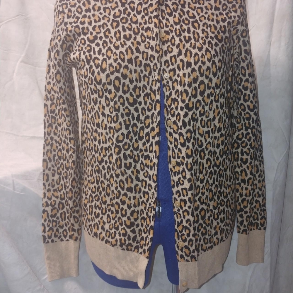 Leopard Cheetah Animal print knit button up sweater Women's 2X XXL Merona